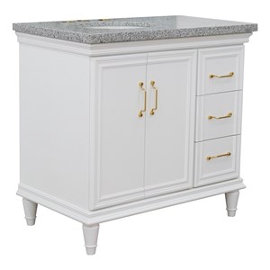 37 in. Single Wooden Vanity  White Gray Granite Oval Left Door.Left Sink