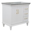 37 in. Single Wooden Vanity  White Gray Granite Oval Left Door.Left Sink