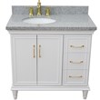 37 in. Single Wooden Vanity  White Gray Granite Oval Left Door.Left Sink