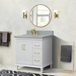37 in. Single Wooden Vanity  White Gray Granite Oval Left Door.Left Sink