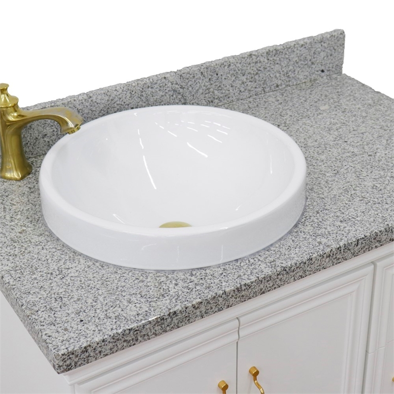 37 in. Single Wooden Vanity  White Gray Granite Round Left Door.Left Sink