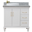 37 in. Single Wooden Vanity  White Gray Granite Round Left Door.Left Sink