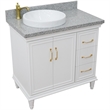 37 in. Single Wooden Vanity  White Gray Granite Round Left Door.Left Sink