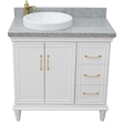 37 in. Single Wooden Vanity  White Gray Granite Round Left Door.Left Sink
