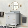 37 in. Single Wooden Vanity  White Gray Granite Round Left Door.Left Sink