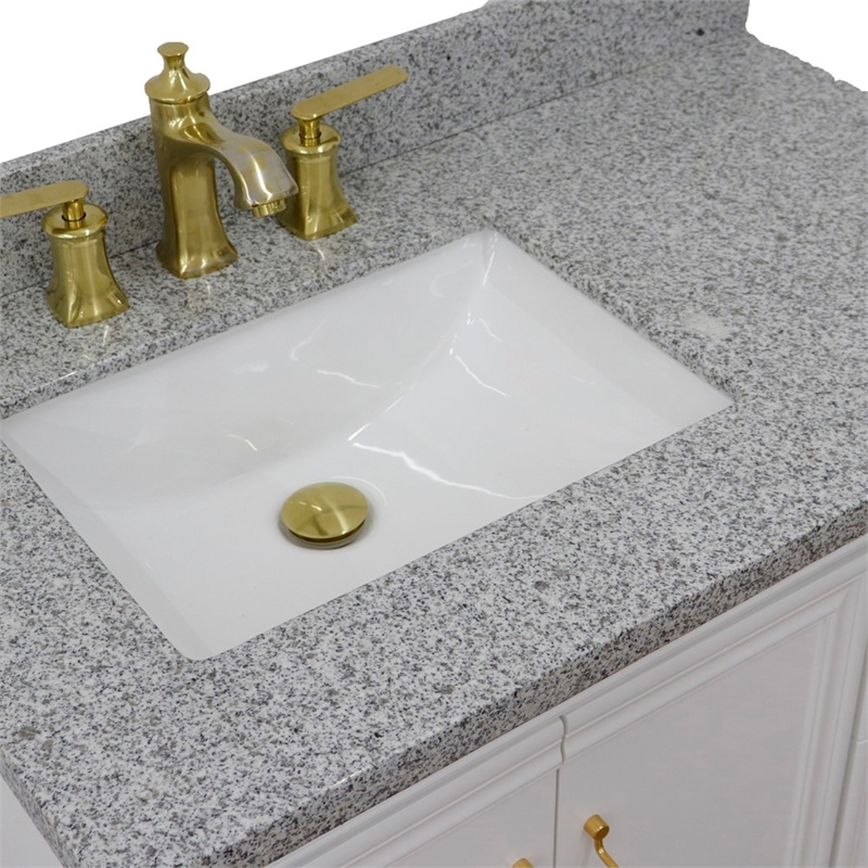 37 in. Single Wooden Vanity  White Gray Granite Rectangle Left Door.Left Sink