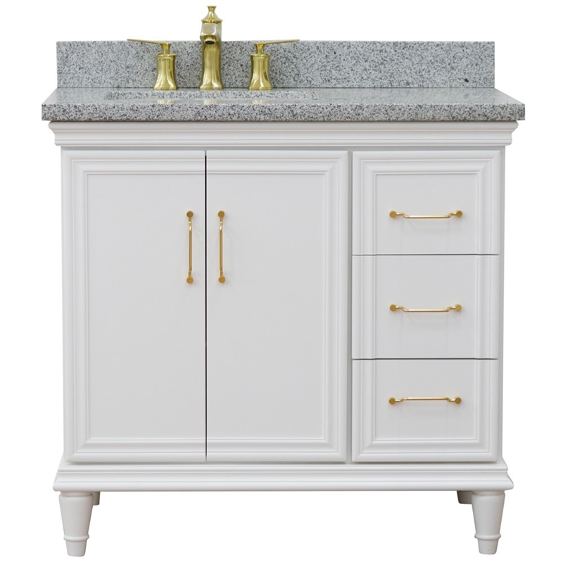 37 in. Single Wooden Vanity  White Gray Granite Rectangle Left Door.Left Sink