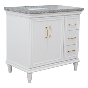 37 in. Single Wooden Vanity  White Gray Granite Rectangle Left Door.Left Sink