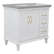 37 in. Single Wooden Vanity  White Gray Granite Rectangle Left Door.Left Sink