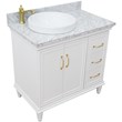 37 in. Single Wooden Vanity  White White Carrara Round Left Door.Left Sink