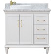 37 in. Single Wooden Vanity  White White Carrara Round Left Door.Left Sink