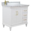 37 in. Single Wooden Vanity  White White Carrara Round Left Door.Left Sink