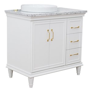 37 in. Single Wooden Vanity  White White Carrara Round Left Door.Left Sink