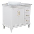 37 in. Single Wooden Vanity  White White Carrara Round Left Door.Left Sink