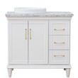 37 in. Single Wooden Vanity  White White Carrara Round Left Door.Left Sink