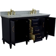 61 in. Double Wooden Vanity Blue Gray Granite Oval Sink