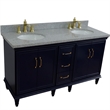 61 in. Double Wooden Vanity Blue Gray Granite Oval Sink