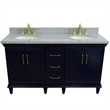 61 in. Double Wooden Vanity Blue Gray Granite Oval Sink