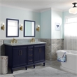 61 in. Double Wooden Vanity Blue Gray Granite Oval Sink
