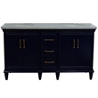 61 in. Double Wooden Vanity Blue Gray Granite Oval Sink