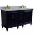 61 in. Double Wooden Vanity Blue Gray Granite Oval Sink