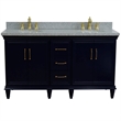 61 in. Double Wooden Vanity Blue Gray Granite Oval Sink