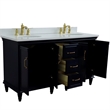 61 in. Double Wooden Vanity Blue White Quartz Oval Sink