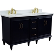 61 in. Double Wooden Vanity Blue White Quartz Oval Sink