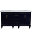 61 in. Double Wooden Vanity Blue White Quartz Oval Sink