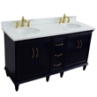 61 in. Double Wooden Vanity Blue White Quartz Oval Sink