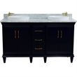 61 in. Double Wooden Vanity Blue White Carrara Marble Rectangle Sink