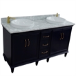 61 in. Double Wooden Vanity Blue White Carrara Marble Rectangle Sink