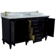 61 in. Double Wooden Vanity Blue White Carrara Marble Rectangle Sink