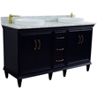 61 in. Double Wooden Vanity Blue White Carrara Marble Rectangle Sink