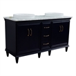 61 in. Double Wooden Vanity Blue White Carrara Marble Rectangle Sink