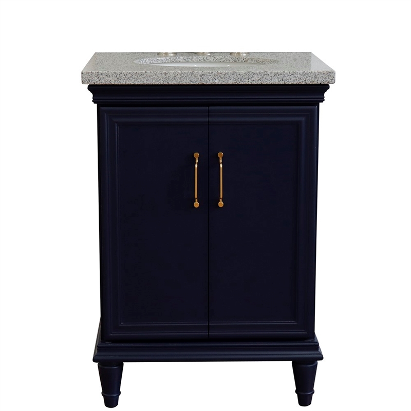 25 in. Single Wooden Vanity  Blue with Gray Granite Oval Sink