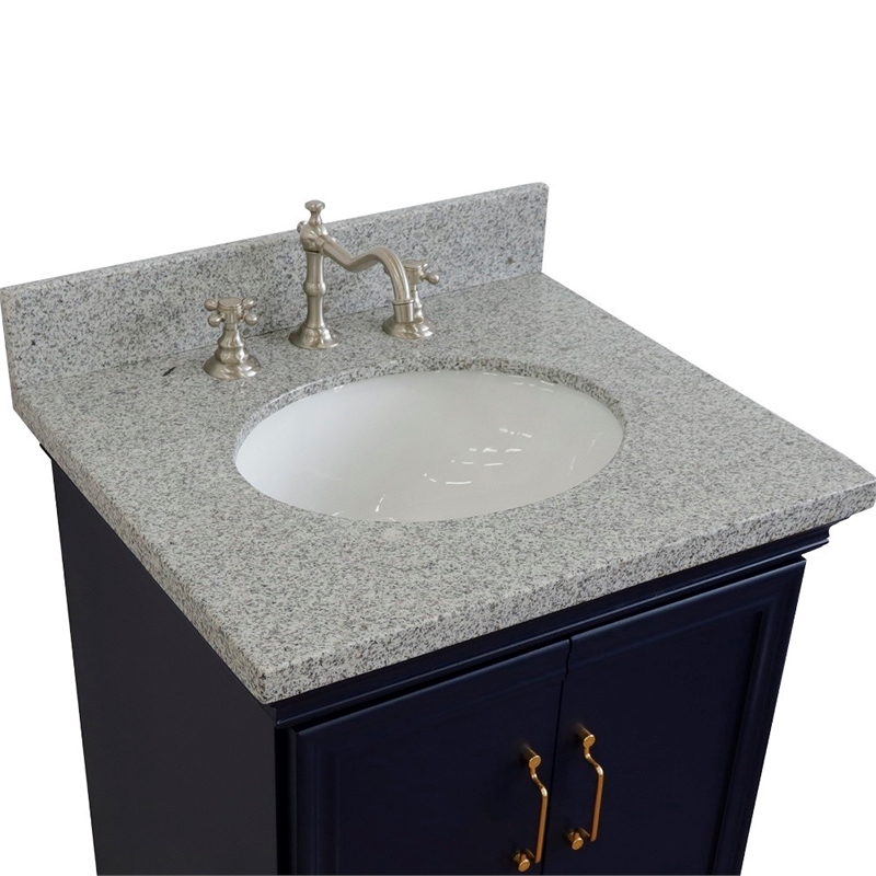 25 in. Single Wooden Vanity  Blue with Gray Granite Oval Sink