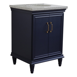 25 in. Single Wooden Vanity  Blue with Gray Granite Oval Sink