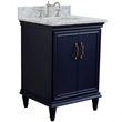 25 in. Single Wooden Vanity  Blue with White Carrara Oval Sink
