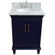 25 in. Single Wooden Vanity  Blue with White Carrara Oval Sink