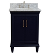 25 in. Single Wooden Vanity  Blue with White Carrara Oval Sink