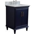 25 in. Single Wooden Vanity  Blue with White Carrara Rectangle Sink