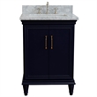 25 in. Single Wooden Vanity  Blue with White Carrara Rectangle Sink