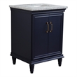 25 in. Single Wooden Vanity  Blue with White Carrara Rectangle Sink