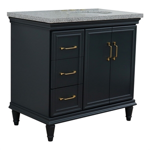 37 in. Single Wooden Vanity  Dark Gray Gray Granite Oval Right Door.Right Sink