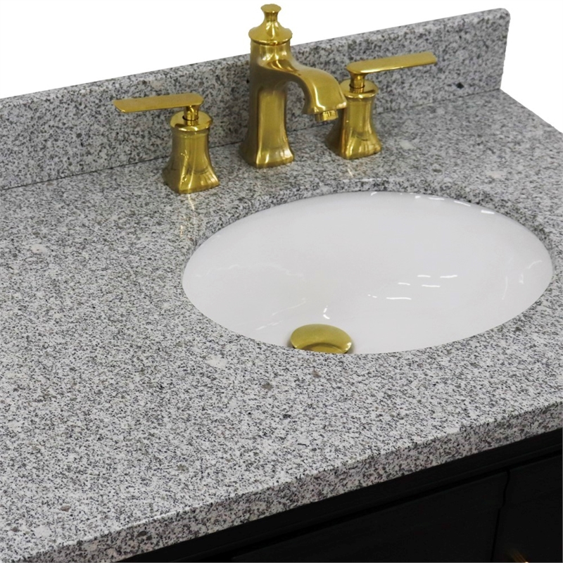 37 in. Single Wooden Vanity  Dark Gray Gray Granite Oval Right Door.Right Sink