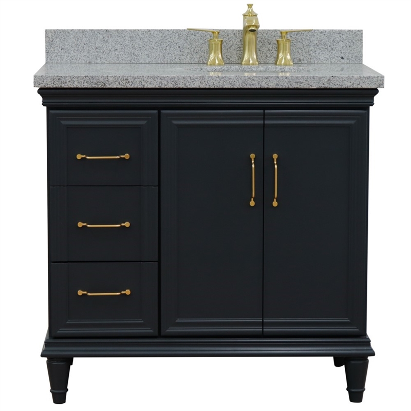 37 in. Single Wooden Vanity  Dark Gray Gray Granite Oval Right Door.Right Sink