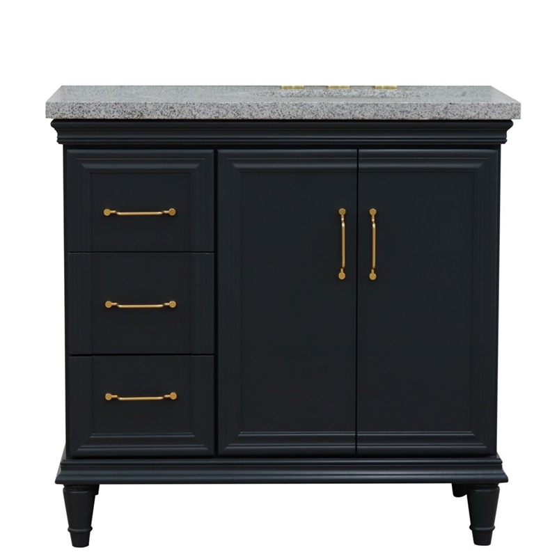 37 in. Single Wooden Vanity  Dark Gray Gray Granite Oval Right Door.Right Sink
