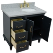 37 in. Single Wooden Vanity  Dark Gray Gray Granite Oval Right Door.Right Sink