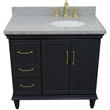37 in. Single Wooden Vanity  Dark Gray Gray Granite Oval Right Door.Right Sink
